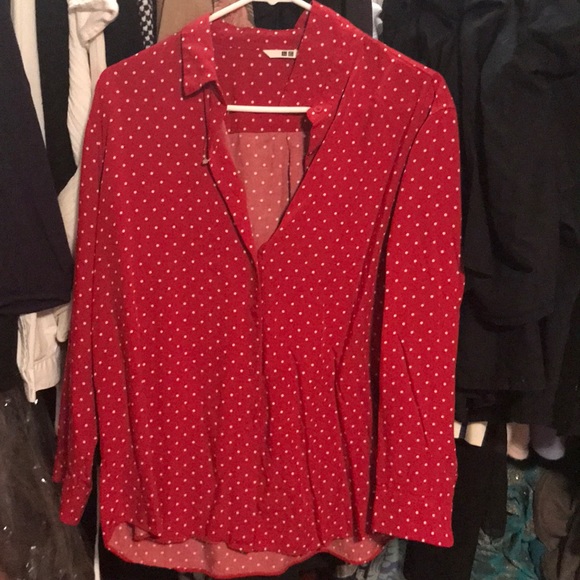 red and white polka dot shirt